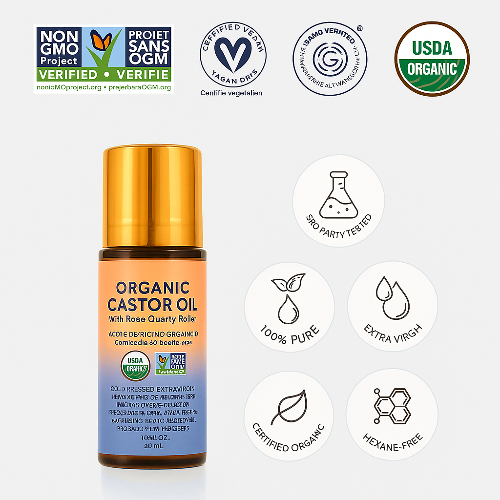 Organic Golden Castor Oil With Roze Quartz Roll-On