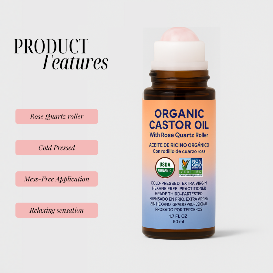 Organic Golden Castor Oil With Roze Quartz Roll-On